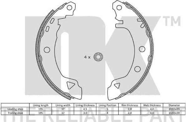 NK 2710487 - Juego de zapatas de frenos parts5.com