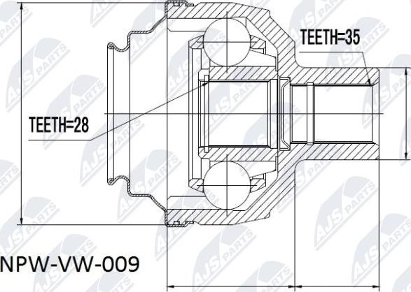 NTY NPW-VW-009 - Каре комплект, полуоска parts5.com