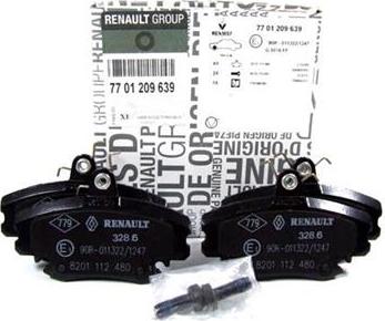 RENAULT 7701209639 - Sada brzdových destiček, kotoučová brzda parts5.com