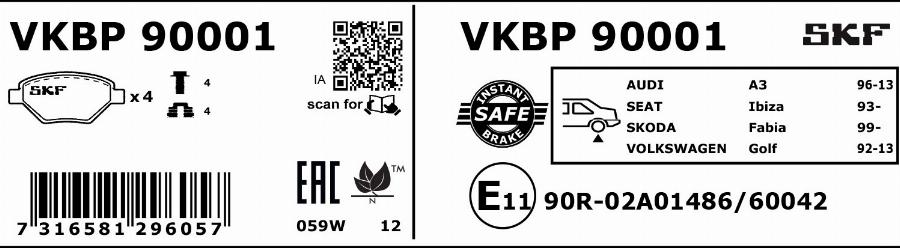 SKF VKBP 90001 - Zestaw klocków hamulcowych, hamulce tarczowe parts5.com