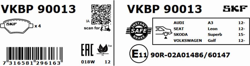 SKF VKBP 90013 - Fren balata seti, diskli fren parts5.com