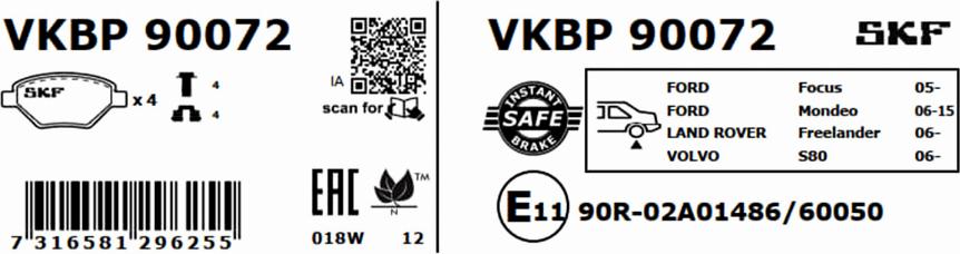 SKF VKBP 90072 - Juego de pastillas de freno parts5.com