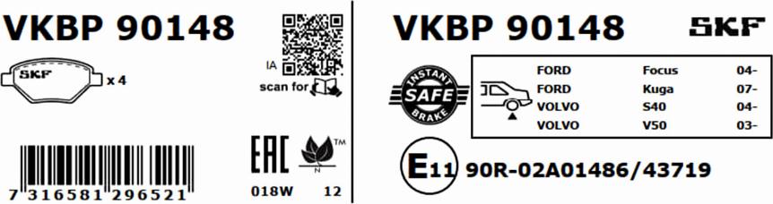 SKF VKBP 90148 - Brake Pad Set, disc brake parts5.com