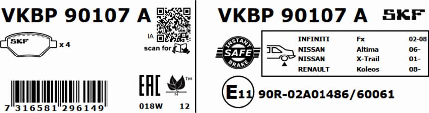 SKF VKBP 90107 A - Bremsbelagsatz, Scheibenbremse parts5.com