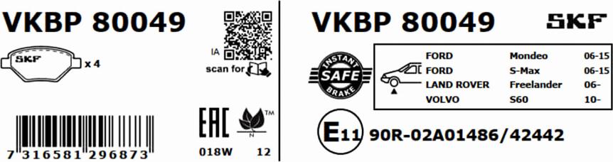 SKF VKBP 80049 - Fékbetétkészlet, tárcsafék parts5.com