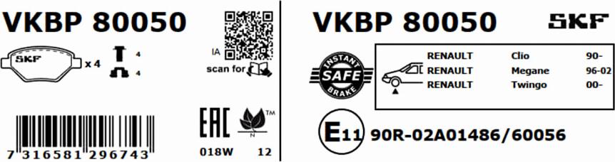 SKF VKBP 80050 - Komplet zavornih oblog, ploscne (kolutne) zavore parts5.com