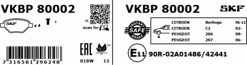 SKF VKBP 80002 - Komplet kočnih obloga, disk kočnica parts5.com