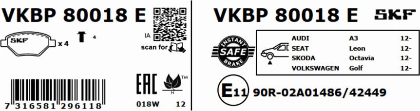 SKF VKBP 80018 E - Komplet kočnih obloga, disk kočnica parts5.com