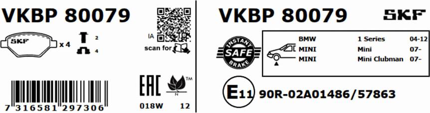 SKF VKBP 80079 - Juego de pastillas de freno parts5.com