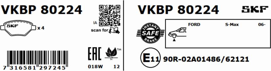 SKF VKBP 80224 - Sada brzdových platničiek kotúčovej brzdy parts5.com