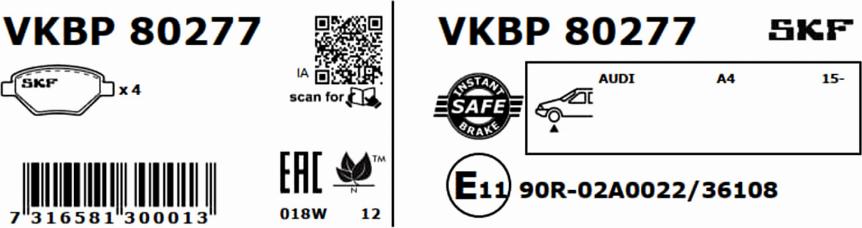 SKF VKBP 80277 - Set placute frana,frana disc parts5.com