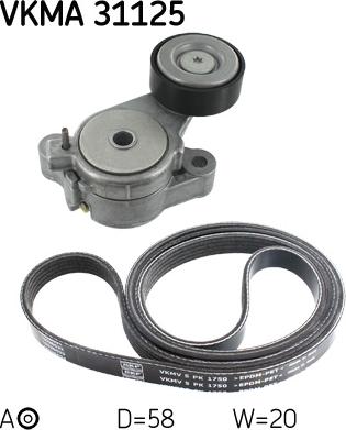 SKF VKMA 31125 - Hosszbordás szíj készlet parts5.com