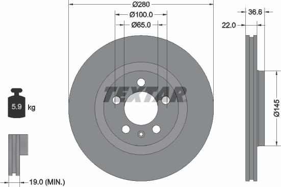 Textar 92082305 - Tarcza hamulcowa parts5.com