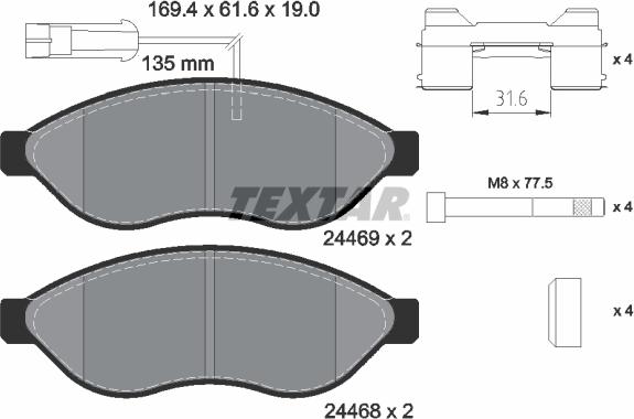 Textar 2446902 - Σετ τακάκια, δισκόφρενα parts5.com