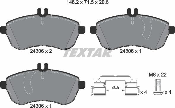 Textar 2430601 - Brake Pad Set, disc brake parts5.com