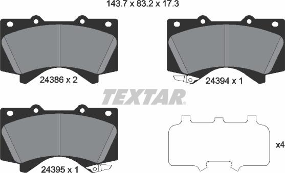 Textar 2438601 - Juego de pastillas de freno parts5.com