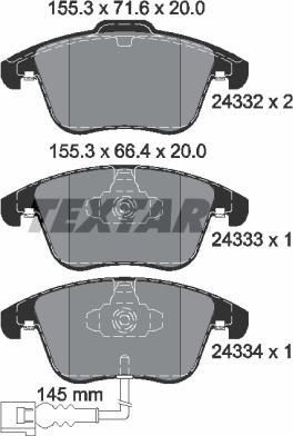 Textar 2433301 - Комплект спирачно феродо, дискови спирачки parts5.com