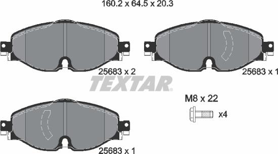 Textar 2568303 - Комплект спирачно феродо, дискови спирачки parts5.com