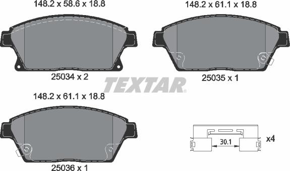 Textar 2503401 - Sada brzdových destiček, kotoučová brzda parts5.com