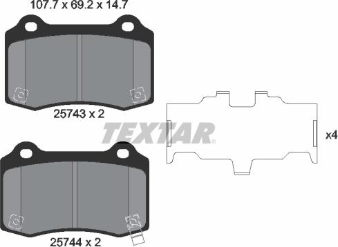 Textar 2574301 - Kit de plaquettes de frein, frein à disque parts5.com