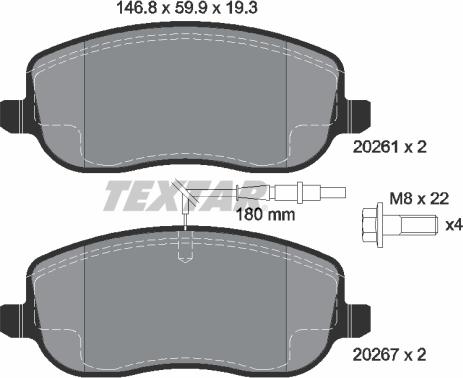 Textar 2026101 - Sada brzdových platničiek kotúčovej brzdy parts5.com