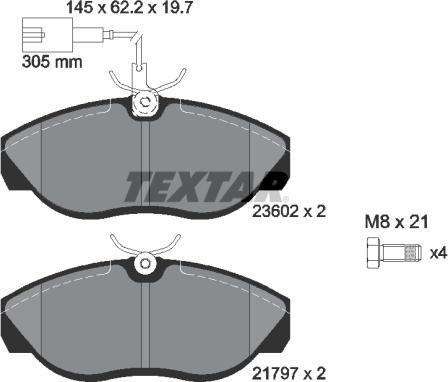 Textar 2360201 - Комплект спирачно феродо, дискови спирачки parts5.com