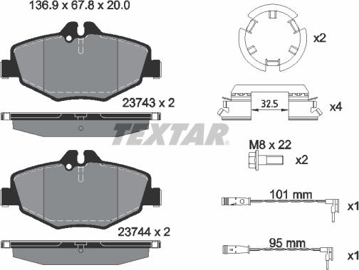 Textar 2374303 - Bremsbelagsatz, Scheibenbremse parts5.com