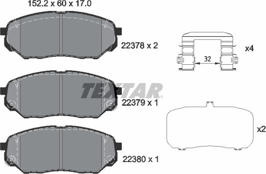 Textar 2237801 - Комплект спирачно феродо, дискови спирачки parts5.com