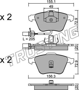 Trusting 565.0 - Sada brzdových platničiek kotúčovej brzdy parts5.com