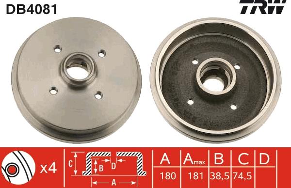 TRW DB4081 - Tambor de freno parts5.com