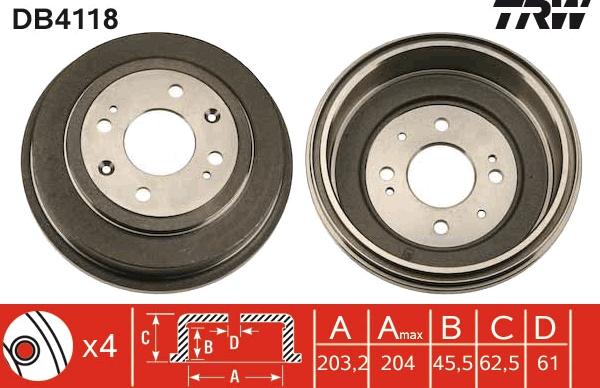 TRW DB4118 - Tambor de freno parts5.com