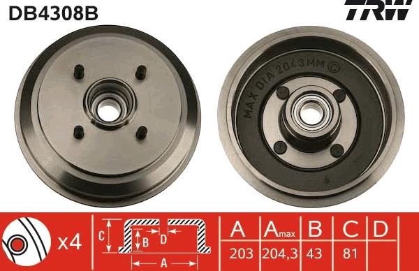 TRW DB4308B - Brake Drum parts5.com