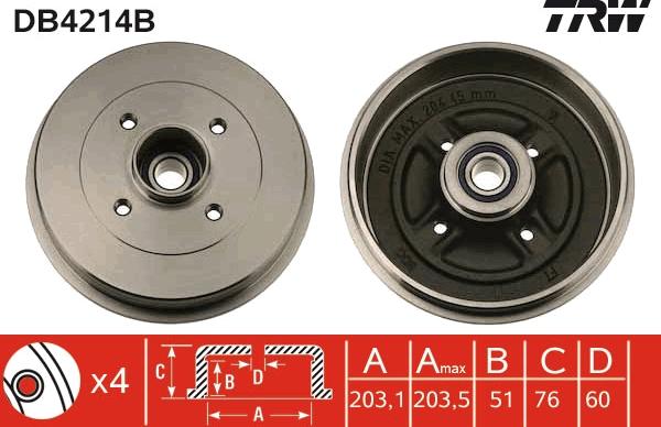 TRW DB4214B - Bremstrommel parts5.com