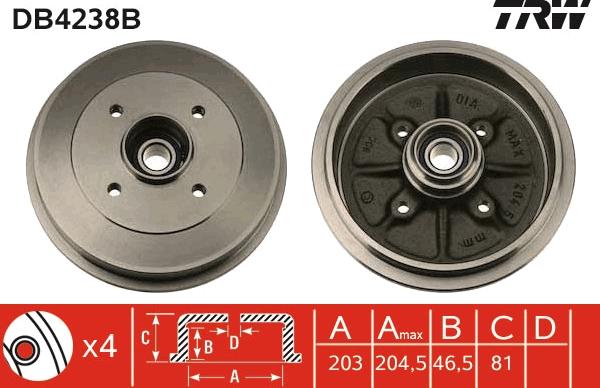 TRW DB4238B - Zavorni boben parts5.com