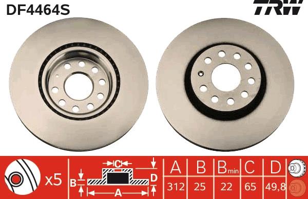 TRW DF4464S - Tarcza hamulcowa parts5.com