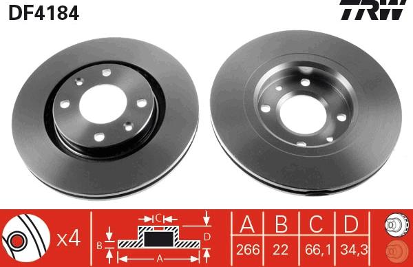 TRW DF4184 - Brzdový kotúč parts5.com