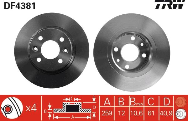 TRW DF4381 - Jarrulevy parts5.com