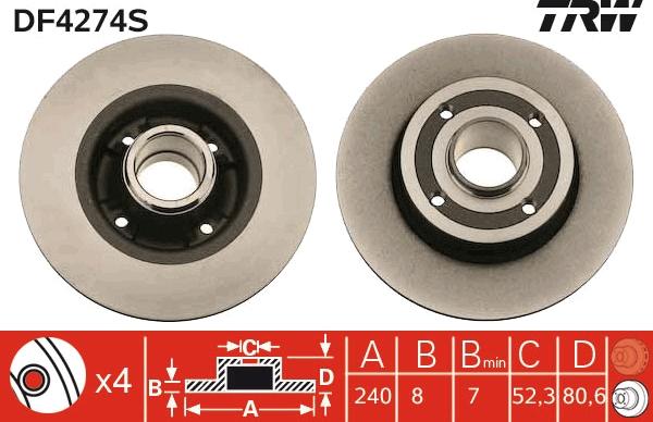 TRW DF4274S - Bremsscheibe parts5.com