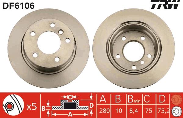 TRW DF6106 - Brake Disc parts5.com