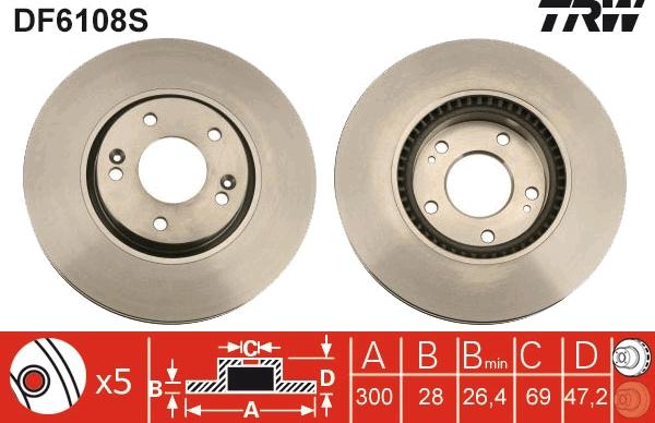 TRW DF6108S - Brake Disc parts5.com