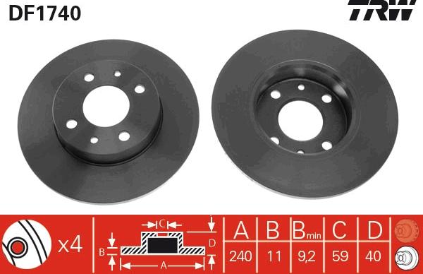 TRW DF1740 - Disco de freno parts5.com