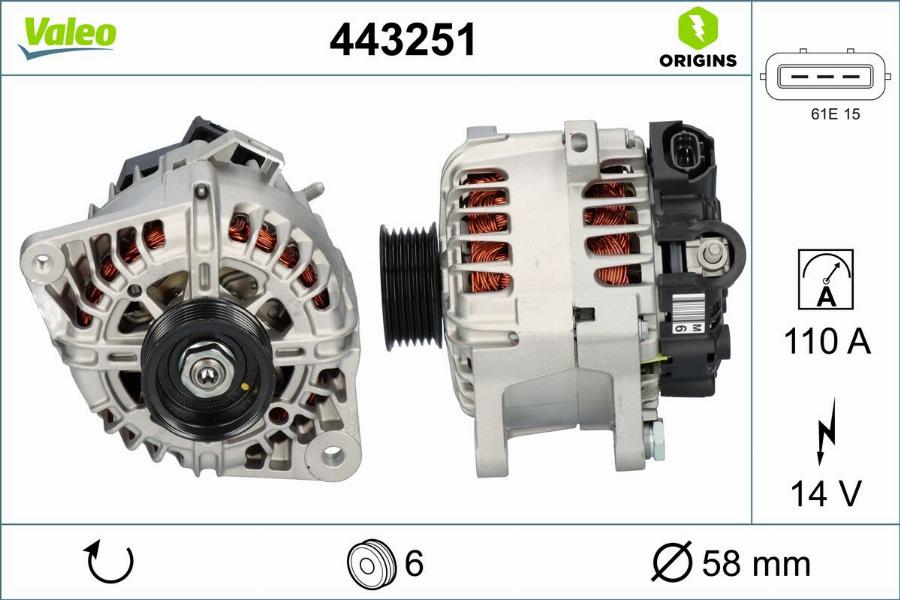 Valeo 443251 - Generator / Alternator parts5.com