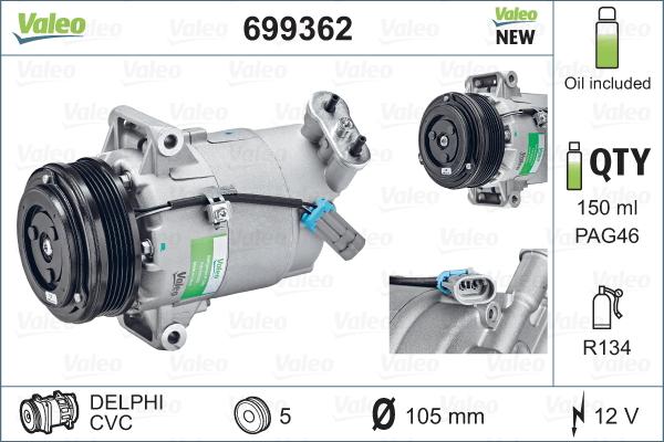 Valeo 699362 - Kompresor, klima-uređaj parts5.com