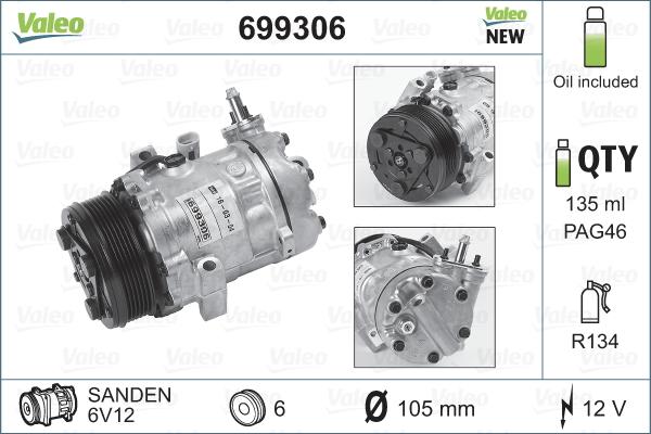 Valeo 699306 - Kompressori, ilmastointilaite parts5.com