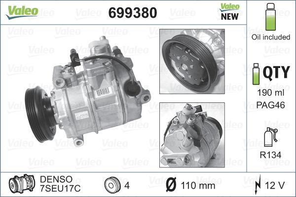 Valeo 699380 - Compressor, air conditioning parts5.com