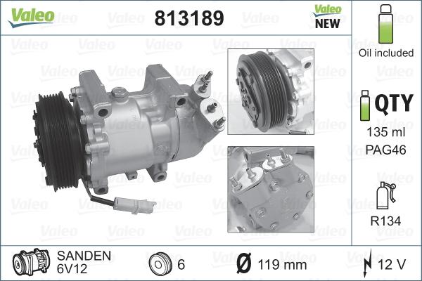 Valeo 813189 - Kompressori, ilmastointilaite parts5.com