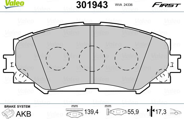 Valeo 301943 - Kit de plaquettes de frein, frein à disque parts5.com