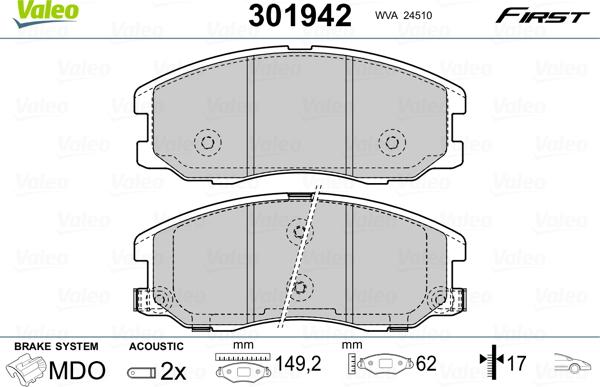 Valeo 301942 - Juego de pastillas de freno parts5.com