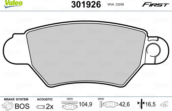 Valeo 301926 - Brake Pad Set, disc brake parts5.com