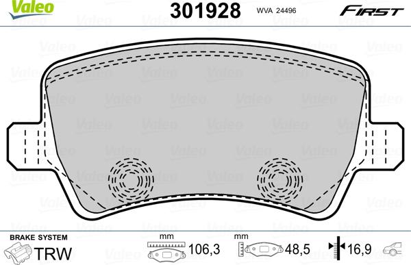 Valeo 301928 - Тормозные колодки, дисковые, комплект parts5.com